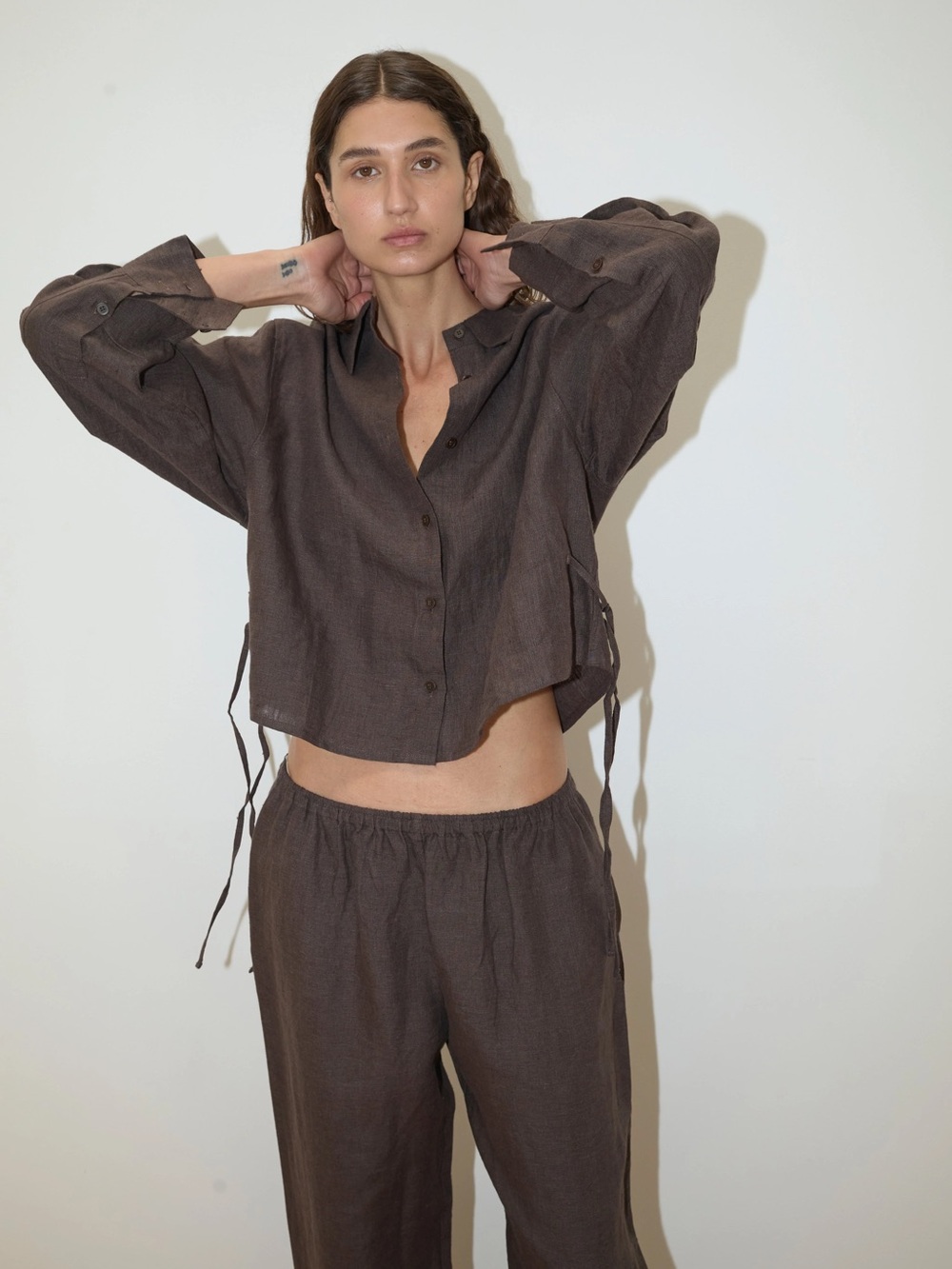 Deiji Studios 4 tie set linen button-front shirt in Bark - Medium - NWT